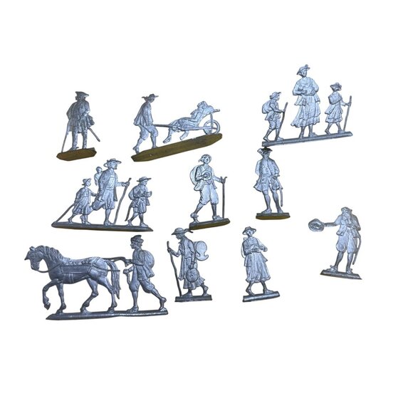 Set Of 10 Vintage Pewter Miniature Figurines With Colonial Theme 61d - Picture 11 of 11